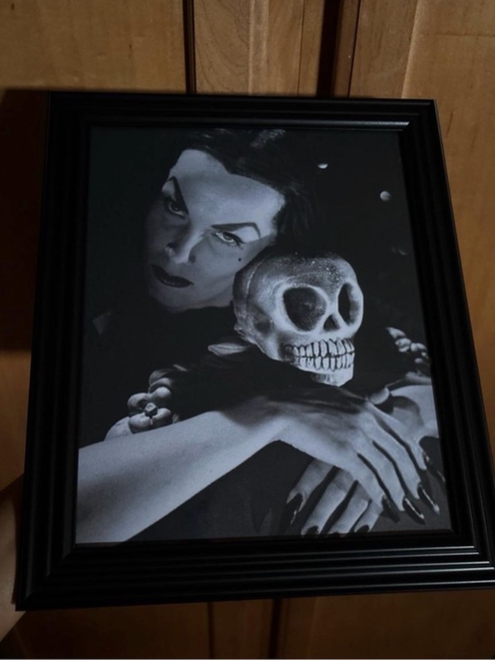 Vampira embracing skull creepy Black Gothic Framed Wall table Art Holiday Decor